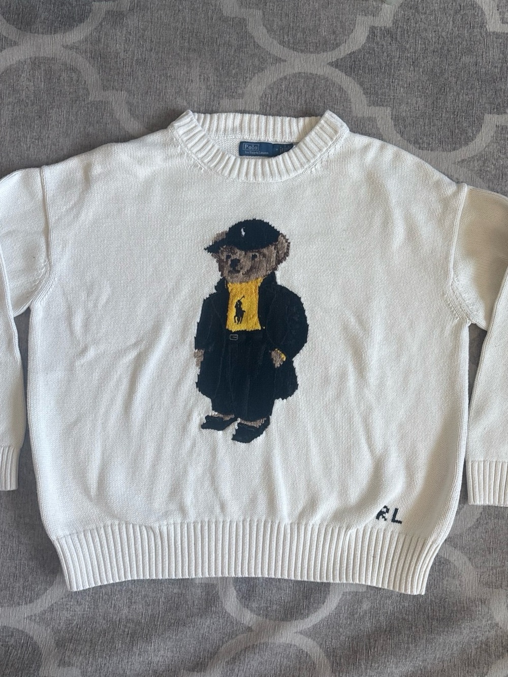 Polo Ralph Lauren White Teddy Bear Cotton Crewneck Sweater M Authentic